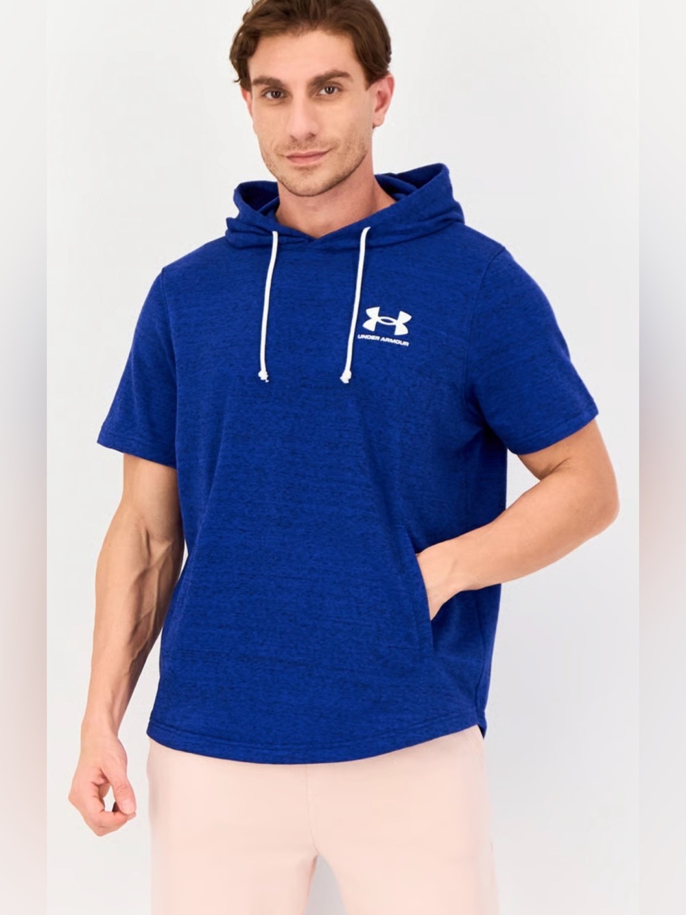 UA Under Armour Rival French Terry Short-Sleeve Royal Blue Hoodie M